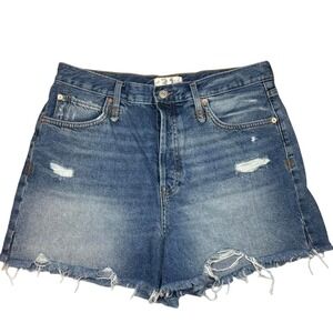 Free People Denim Cutoff Shorts Distressed Frayed Blue Button Fly Women‎ Size 31